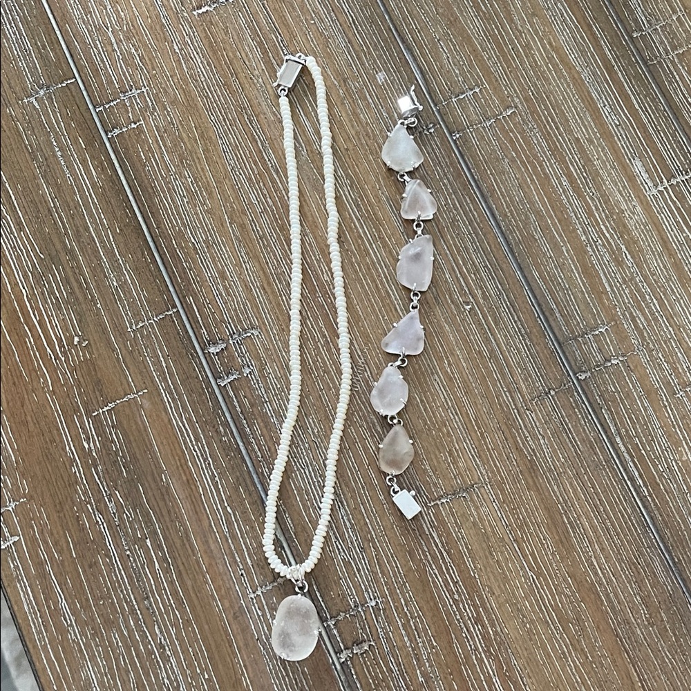 Elegant Silver and White Frosty Sea Glass and Pearl Necklace snd bracelet